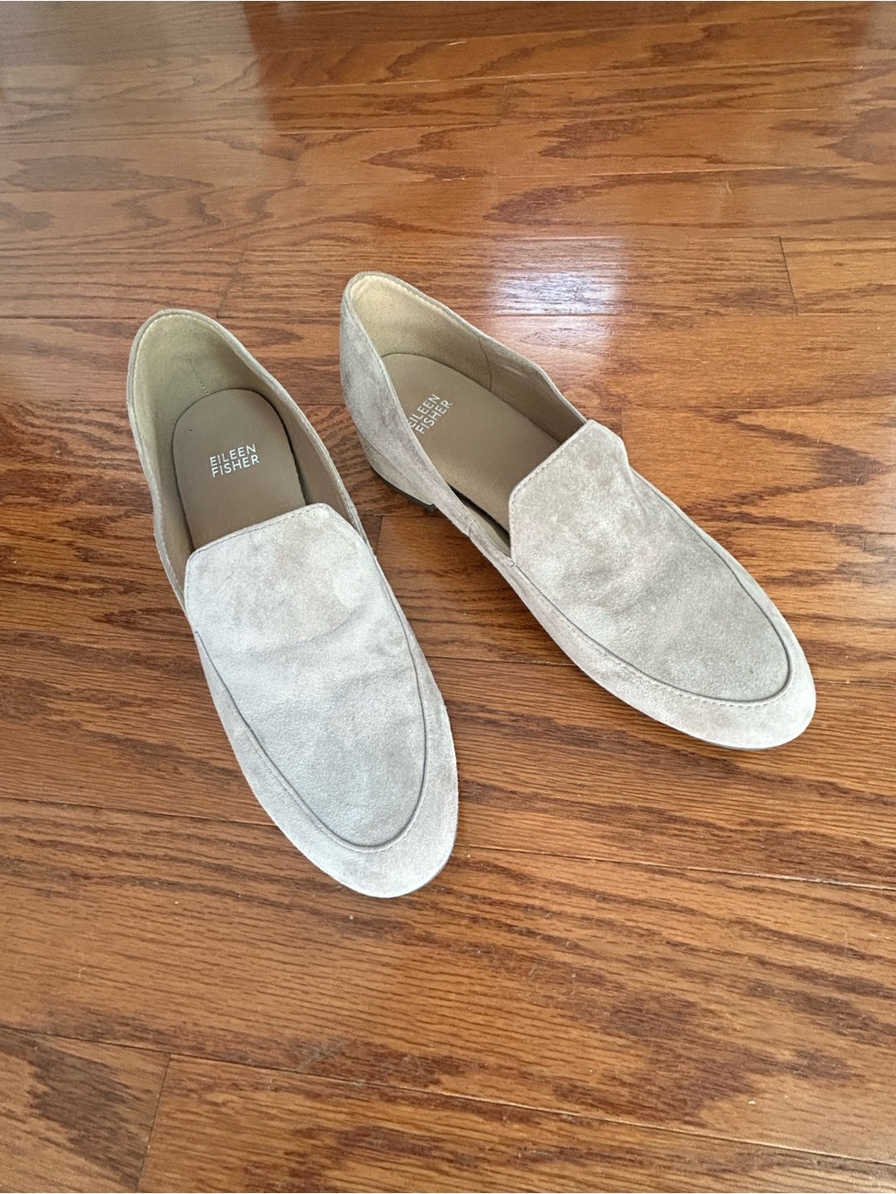 Eileen Fisher Light Beige Suede Slip-On Loafers